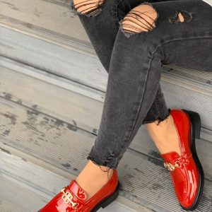 Лоферы женские Balenciaga BB Red Patent Leather